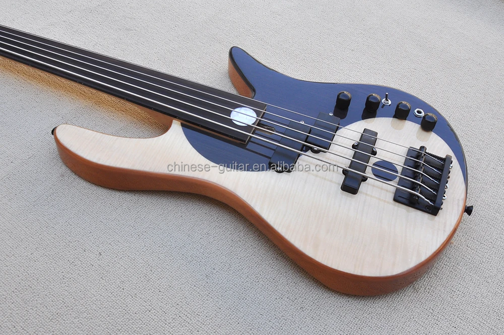 Flyoung Wholesale High Quality Electric Bass Guitar 5 Strings Bass Guitar Fretless Electric Bass Guitar