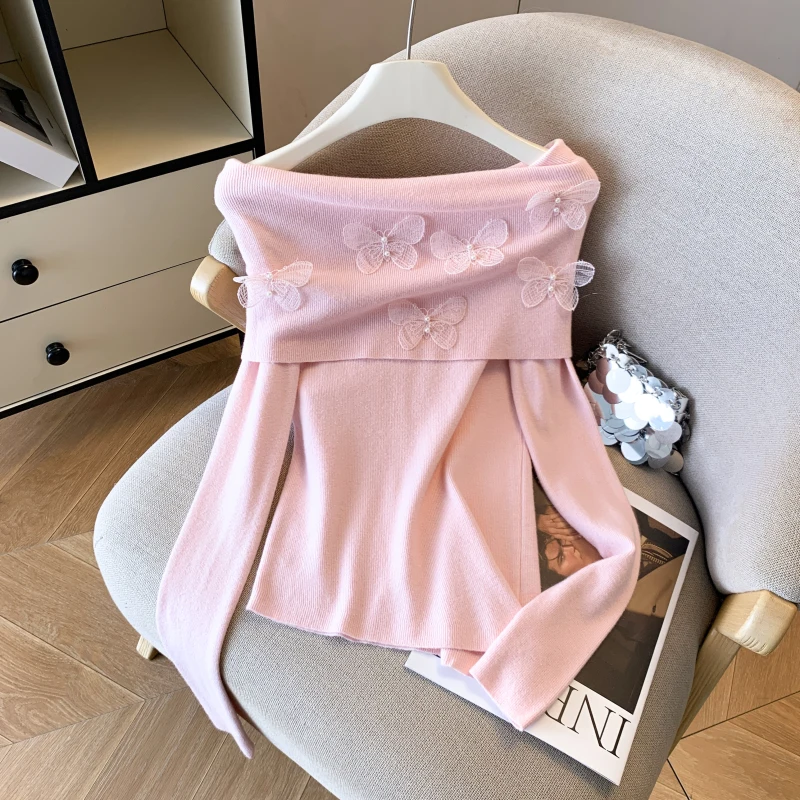 

Pure Desire Sle Вязаный свитер на одно плечо Женский тонкий ранний осенний высококачественный топ из полиэфирного волокна