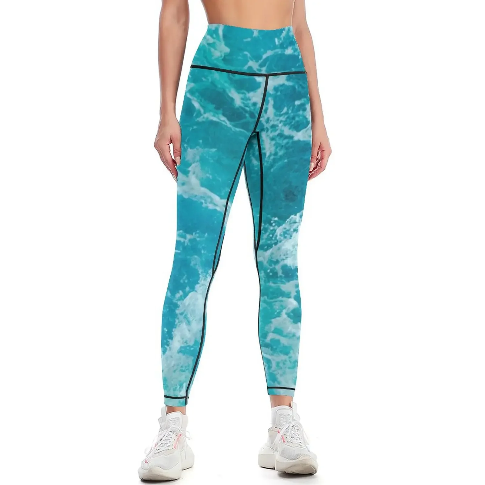 

Crush - Turquoise Blue Ocean Sea Waves Leggings push up legging workout shorts flared Women's sports pants Womens Leggings