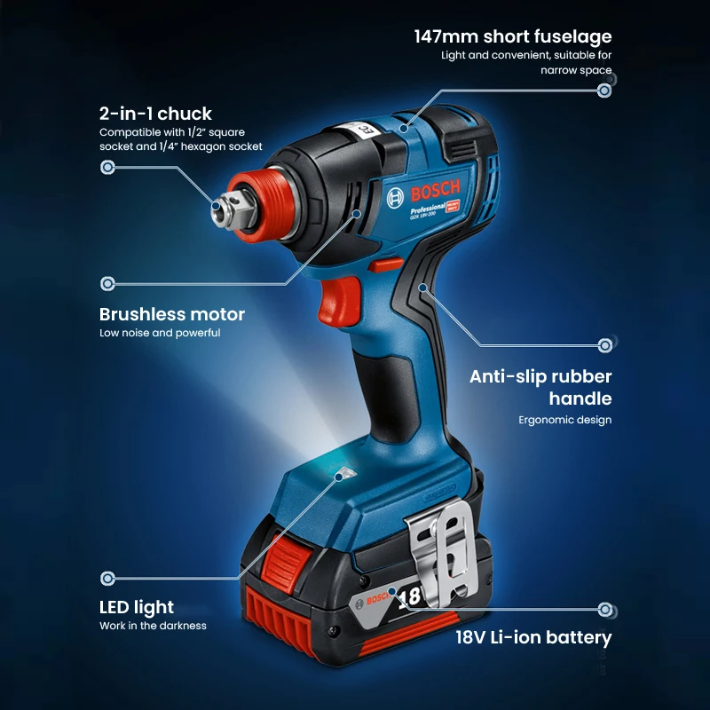 Bosch Cordless Impact Wrench Professional Electric Drill Screwdriver Brushless Motor Power Tool with 2 Battery 1 Charger 1 Box