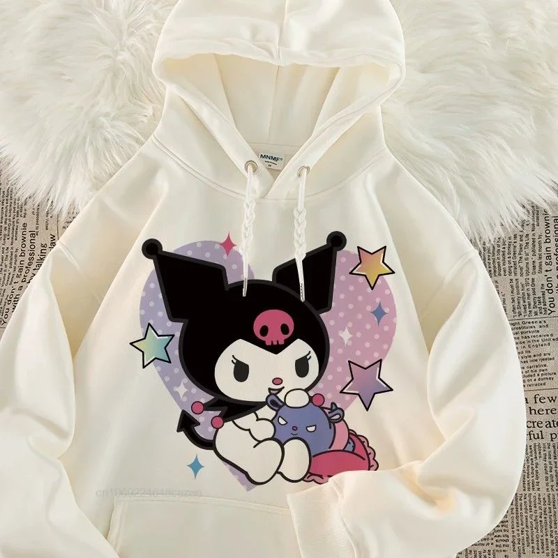 Sanrio Kuromi Cartoon Hoodie Children\'s Autumn Winter New Pullovers Fashion Casual Cute Kids Clothing Girl Long Sleeve Tops 2023