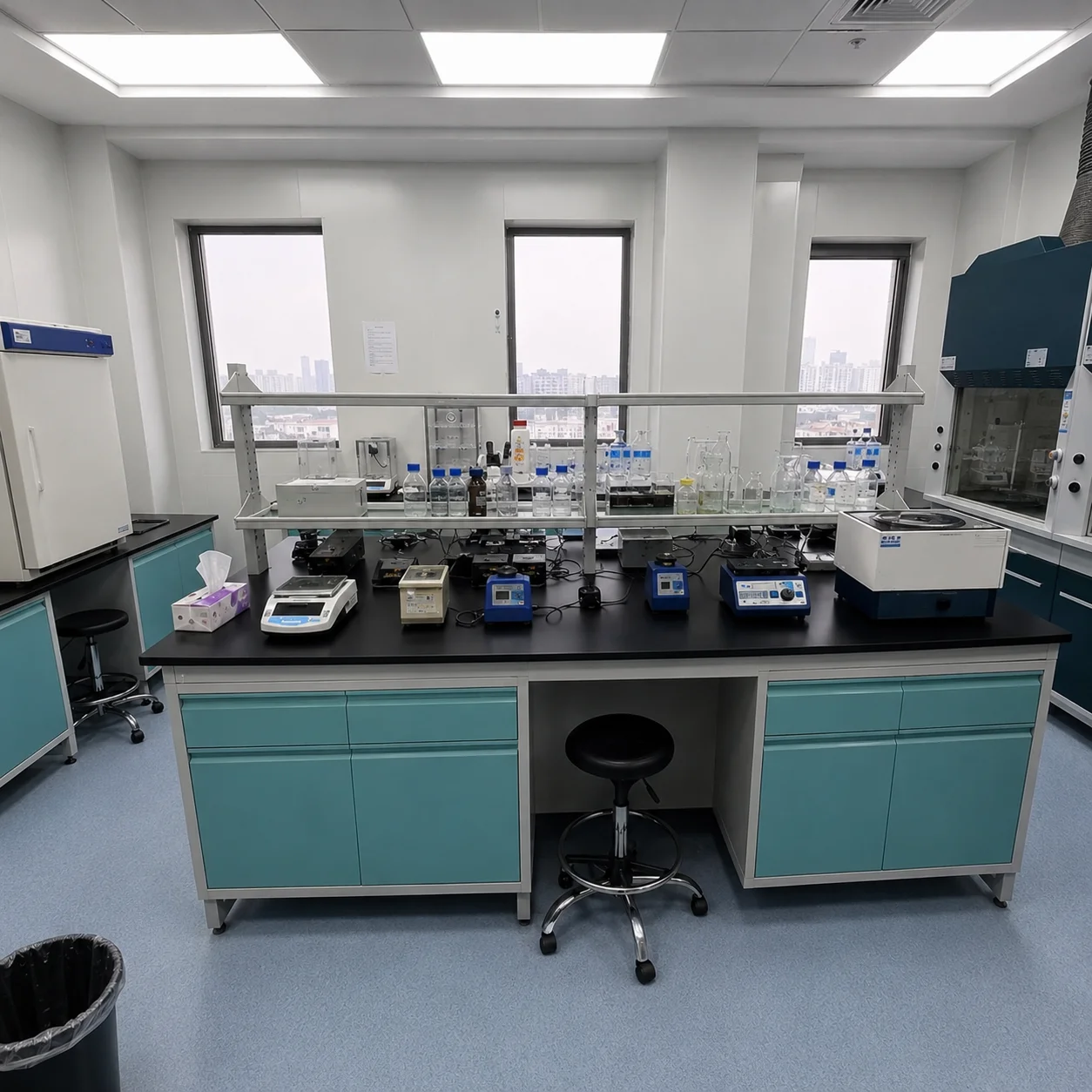 Gold Fire Assay Laboratory Furniture Medicine Lab Bench Tables Mobile Cabinet Acid Resistant Lab Bench And Fume Extraction Hood