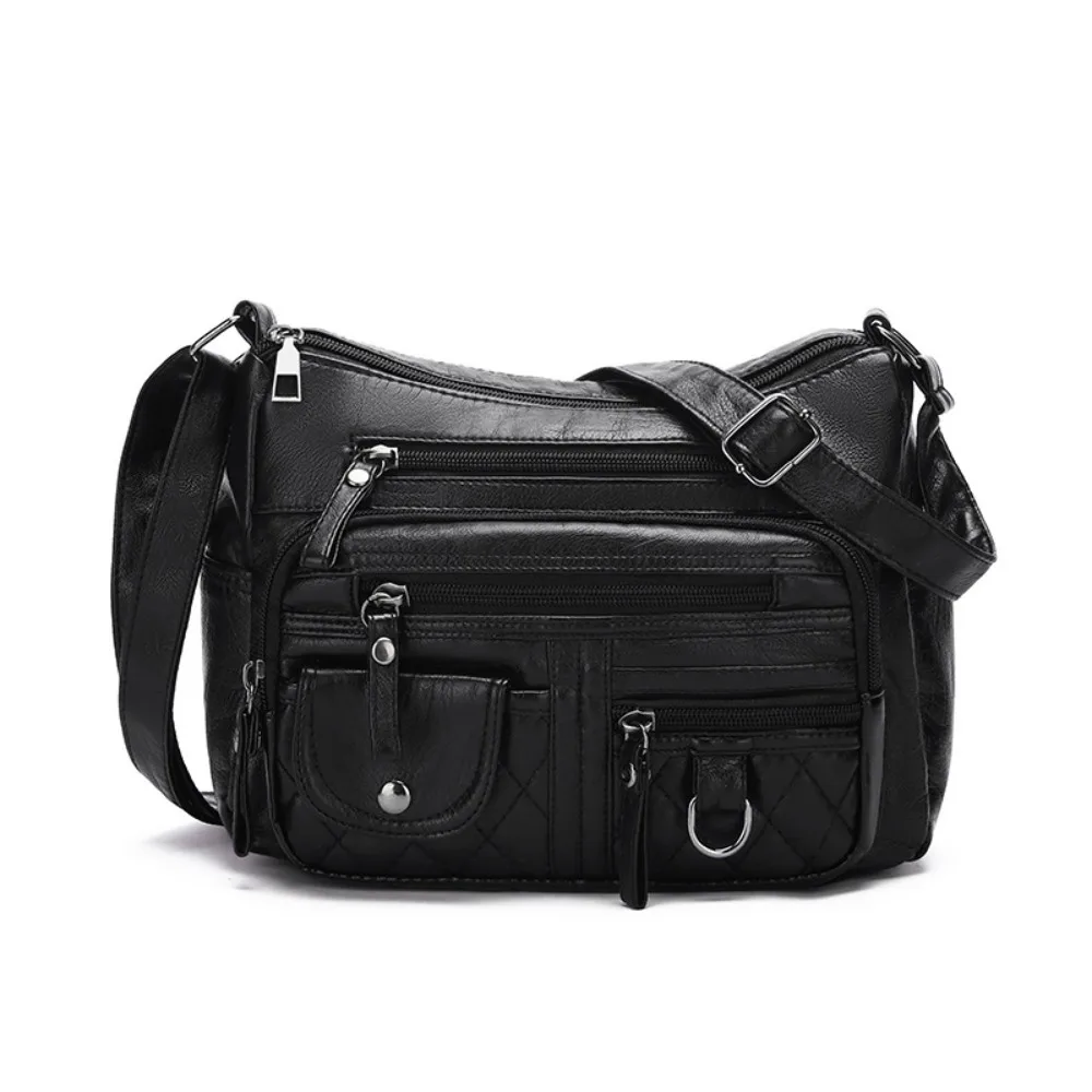Borsa a tracolla morbida con tasche multiple con zip Borsa a tracolla retrò di grande capacità per mamma Borsa a tracolla per lo shopping in tinta unita impermeabile