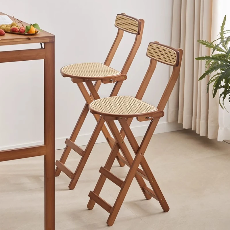 طوي بار البراز الروطان النسيج كرسي مكافحة مع مسند الظهر الخيزران مقهى البراز للمنزل والمقهى توفير المساحة مقعد الطعام #2