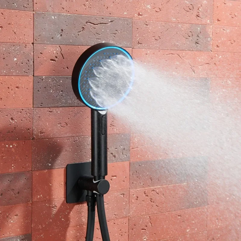 Concealed Led Shower System Set High Pressure Rainfall Shower Head & Handheld Spray Built-In Wall Mounted Installation