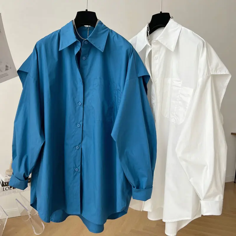 

Casual Style Loose Long Sleeve Shirt Women's Spring and Autumn Wind Coat Style Fake Two-Piece Top