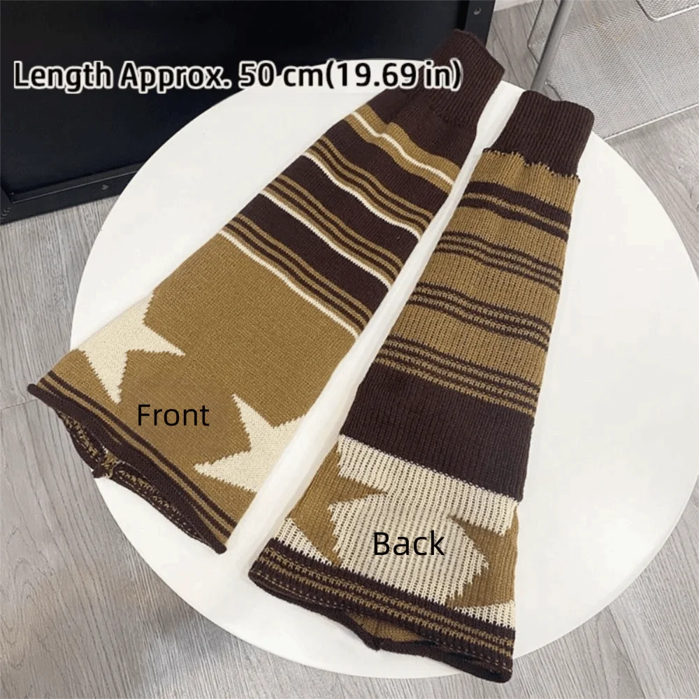 Harajuku Pink Brown Star Leg Warmers Knitted Keep Warm Gothic Y2K Stockings Japanese JK Leg Socks Hot Girl Accessories