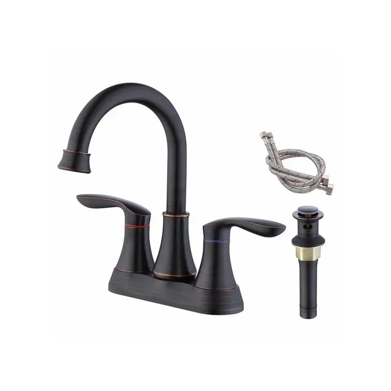 

4-Inch Oil Rubbed Bronze 2-Handle Bathroom Faucet with Pop-Up Drain & Supply Hoses for Vanity Sink