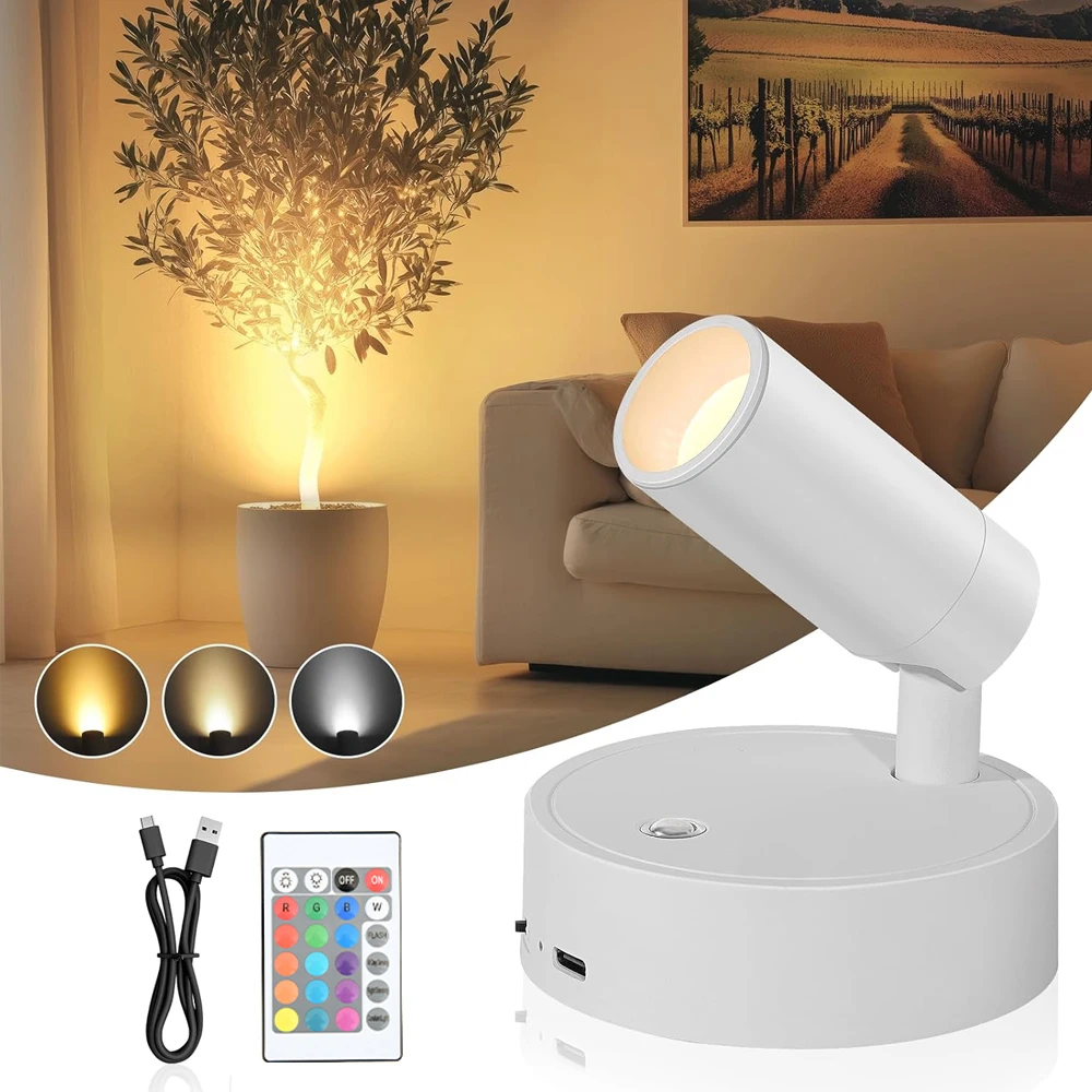 Magnetic Base USB Rechargeable LED Cordless Wall Light with Touch Switch Black White Magnet Dimmable Bedside Lamp for Reading