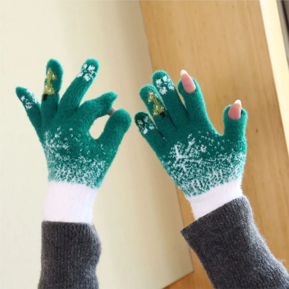 Christmas gloves kids girl female warm cute bear five fingers gloves can touch screen winter cold riding warm hands accessoire