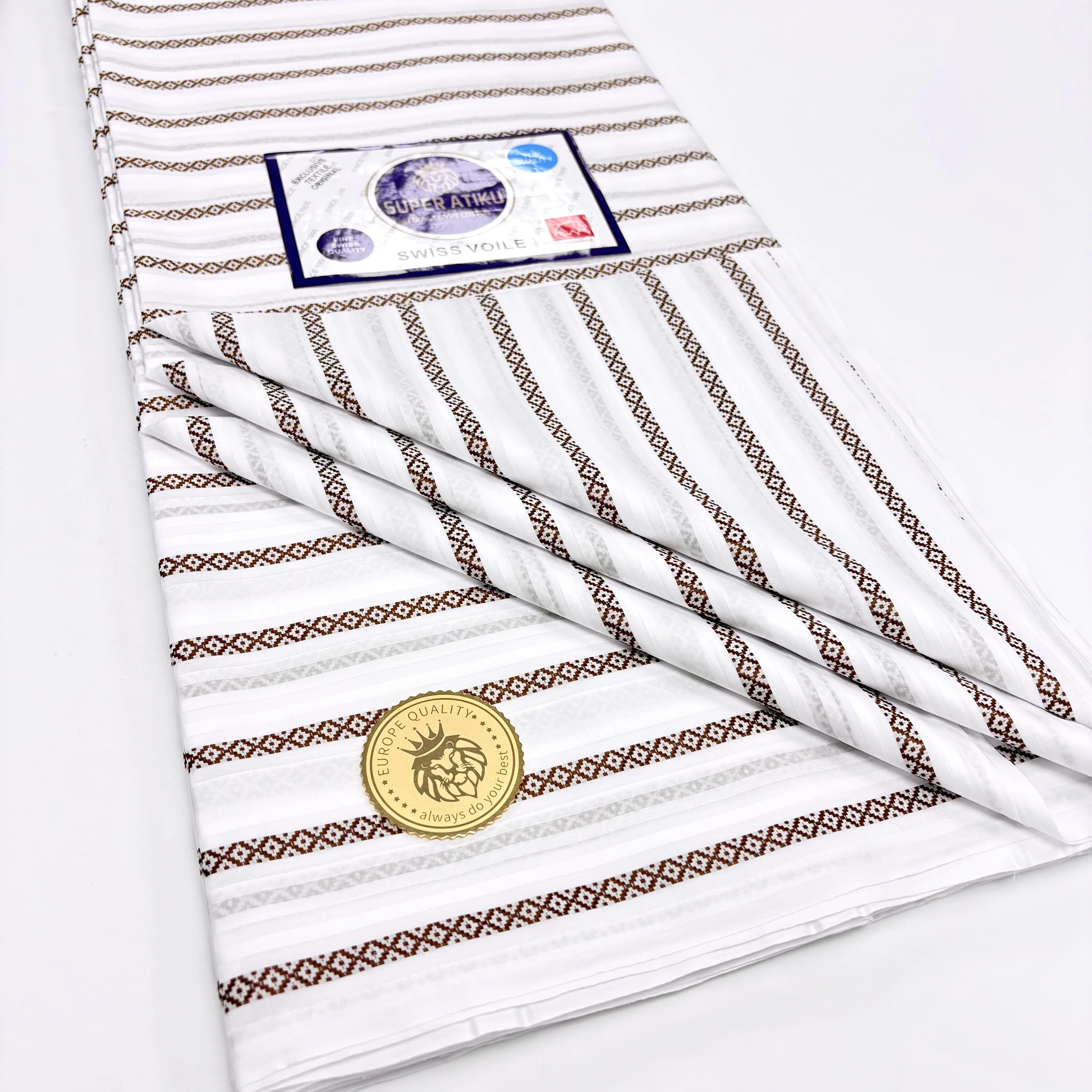 

5 Yards African Soft Stripe Atiku Fabric For Men Suit Making Swiss Material 100% Cotton Pure Color For Clothes Sewing Wedding 18