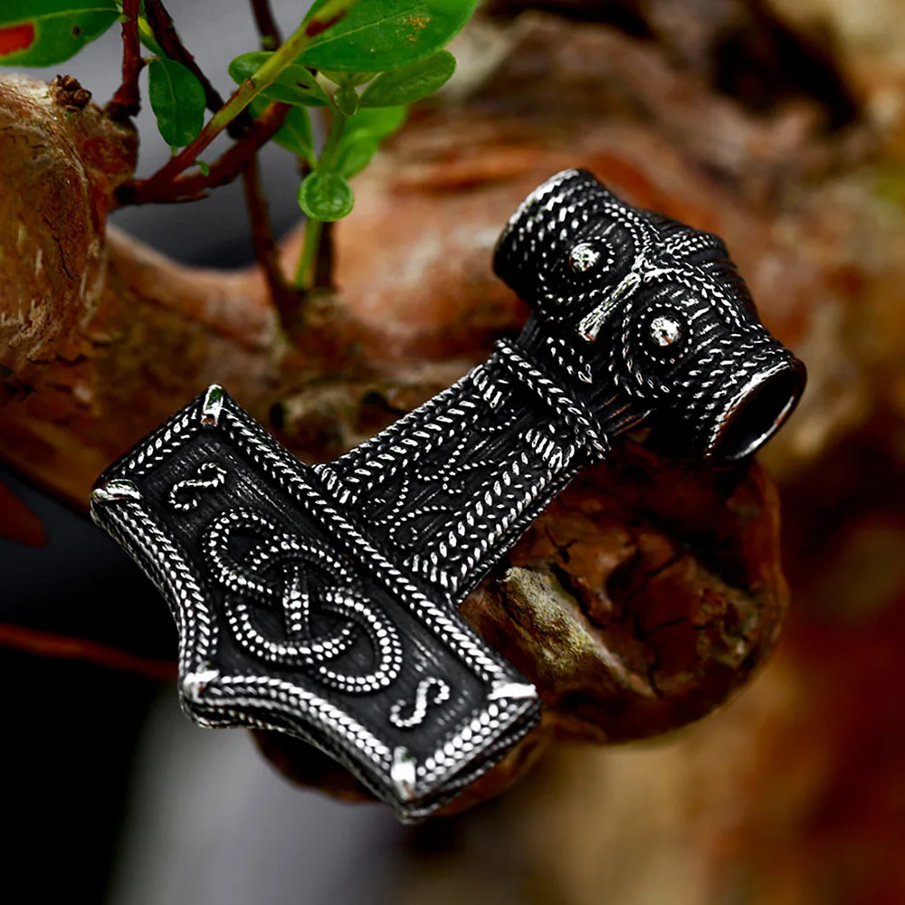 Vintage Viking Owl Pattern Pendant For Men 316L Stainless Steel Nordic Mjolnir Thor\'s Hammer Necklaces Amulet Jewelry Wholesale