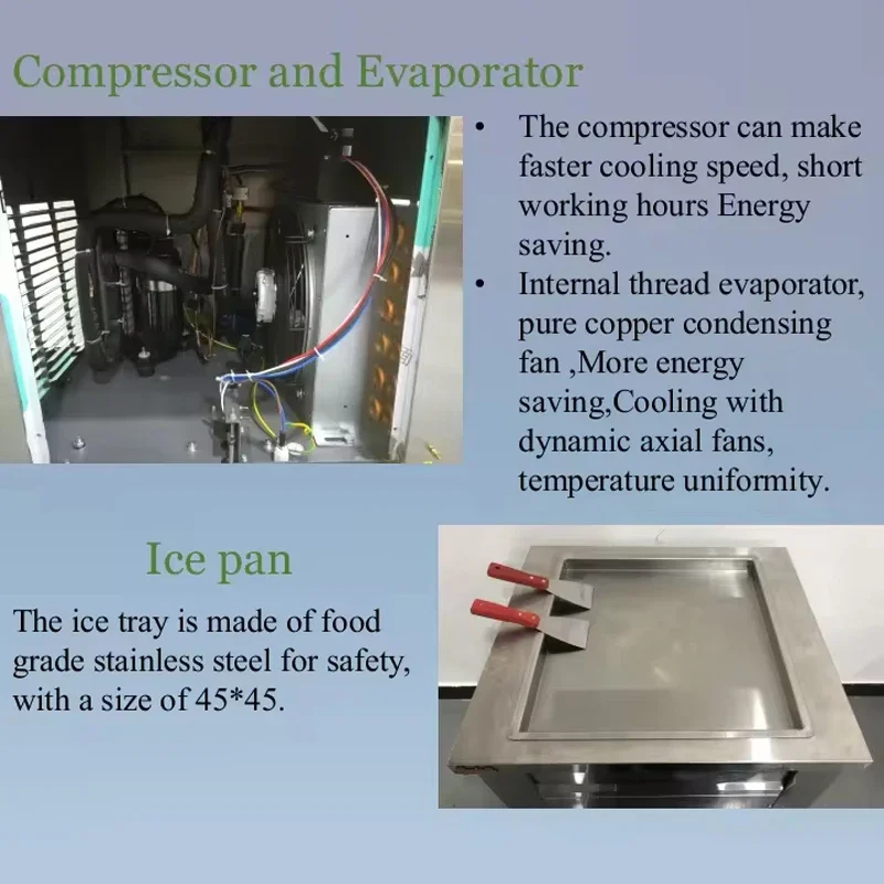 Máquina de sorvete laminado frito, iogurte frito, smoothie de frutas, freezer, mesa, máquina comercial de rolo de sorvete frito