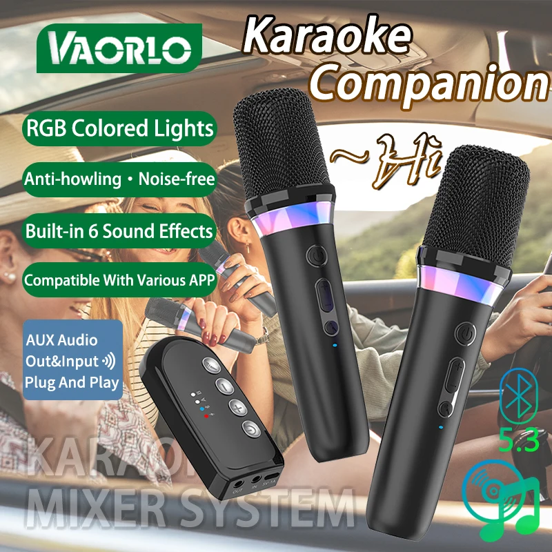 

Новинка, Bluetooth-спутник для караоке VAORLO, беспроводное движущееся спиралевидное микрофон, RGB-проектор, фотосистема 3,5 мм, AUX Type-C