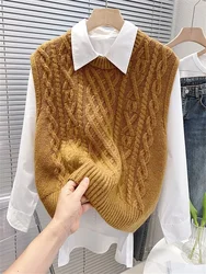 Spring Autumn Twist Knitted Loose Sleeveless Pullover Korean Fashion Women's Sweater Vest New Leisure Sleeveless Knitted Vest