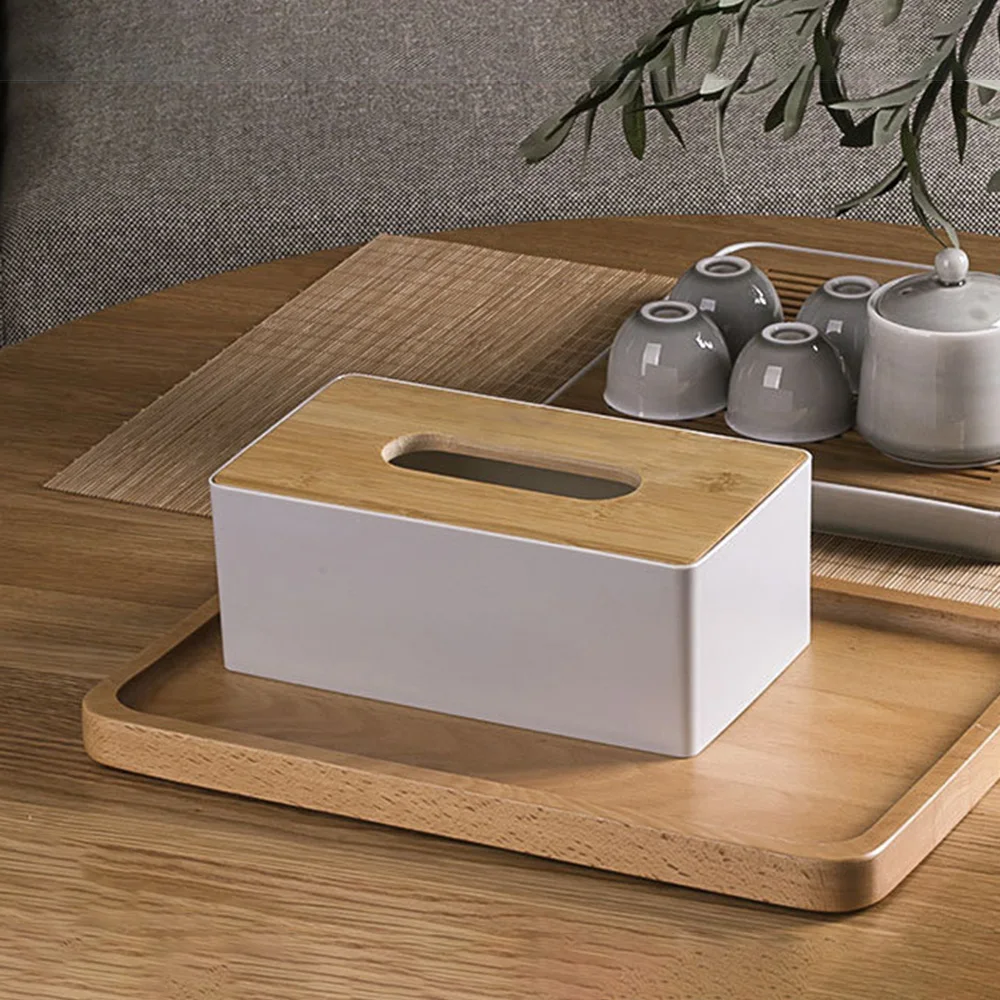 1pc Nordic Wind Solid Wood Lid Plastic Tissue Box, Suitable For Hotel, Hotel Tissue Storage, Home Desktop Decoration