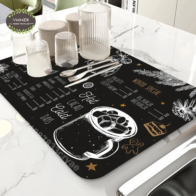 Retro Cafe Design Drain Pad Tableware Beer Drinks Coffee Cup Placemat Kitchen Rugs Dish Drainer Durable Skin Bath Table Mats