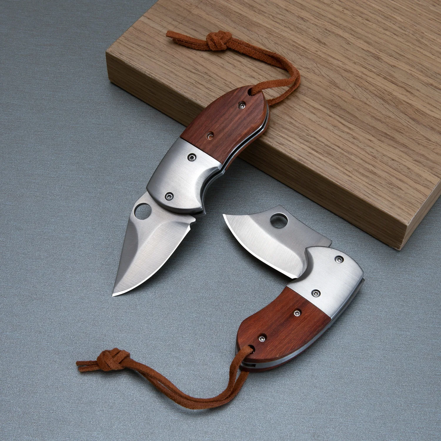 Mini faca dobrável com cabo de madeira de dois tamanhos, faca de bolso edc de alta dureza para acampamento ao ar livre, sobrevivência e ferramenta utilitária