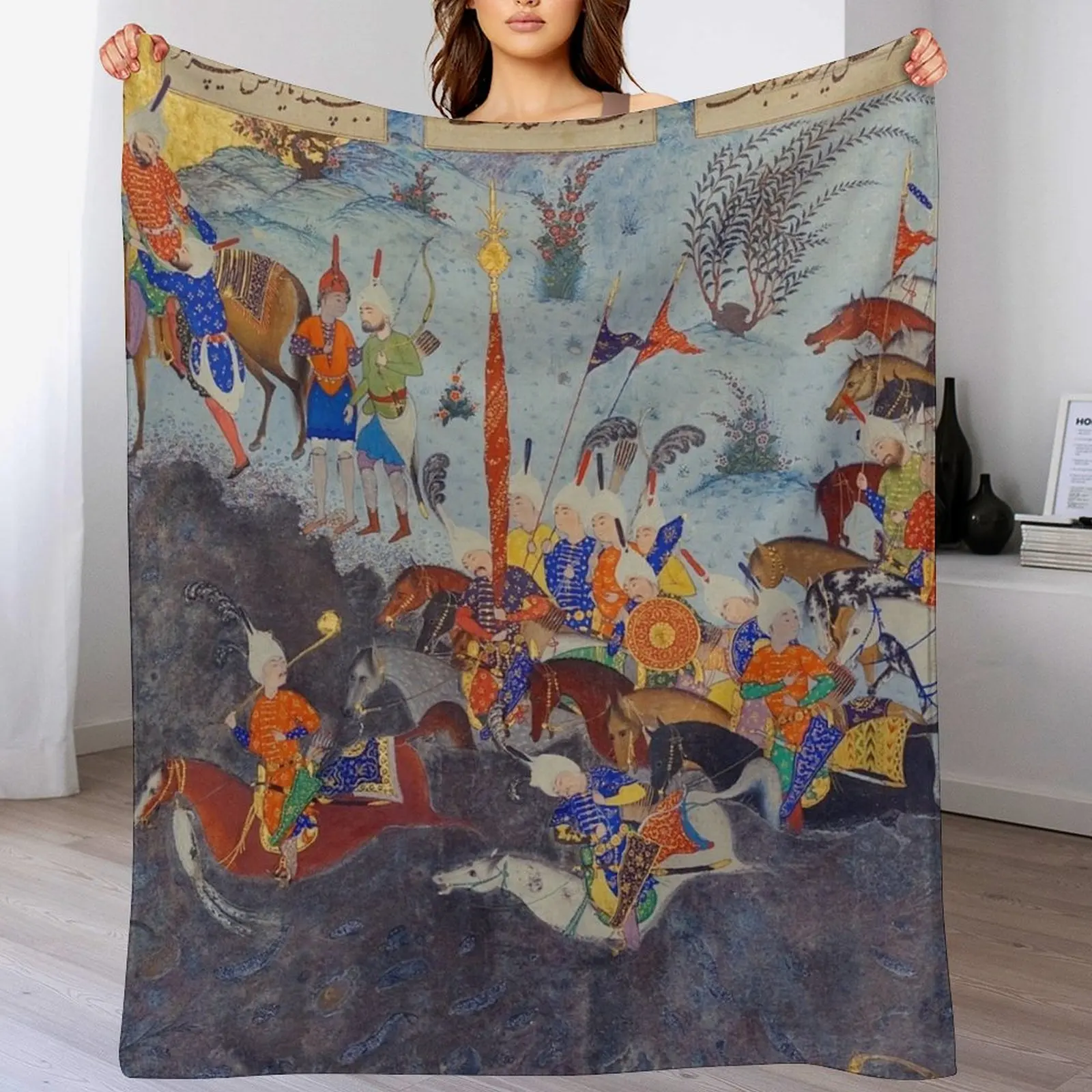 

The Story of Fereydoun Crossing the Tigris Throw Blanket Warm Plush Fuzzy Blanket for Living Room