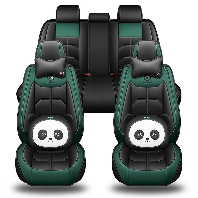 Cute Sports-Style Cartoon Bear Leather Car Seat Covers Funny Sweet Lumbar Support For City CR-V Accord Fit Civic Models