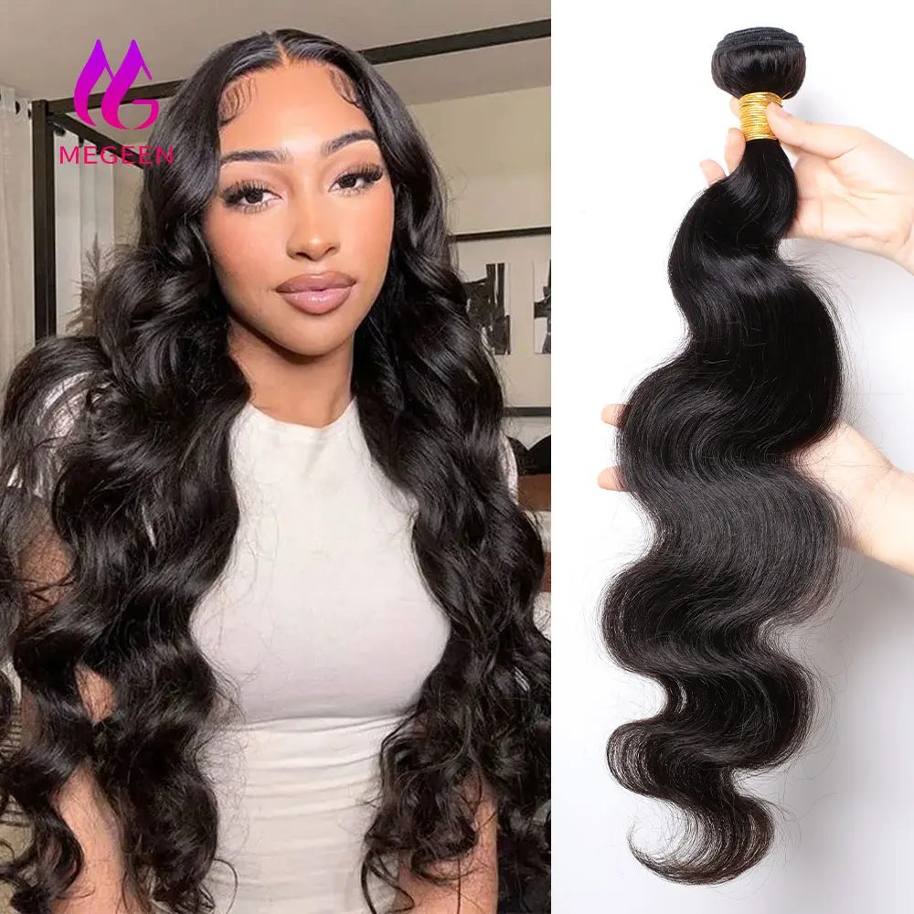 

Megeen 12A волнистые волосы для наращивания, бразильские волнистые человеческие волосы, быстрая работа, 95-100 г, реальная длина, 1B черные волосы без повреждений