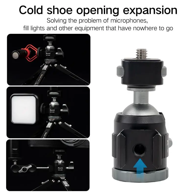 XILETU MC-22S Dual Cold Shoe Metal Mini Ball Head For Camera Photography Cell Phone Bracket Tripod Microphone Fill Light Monopod