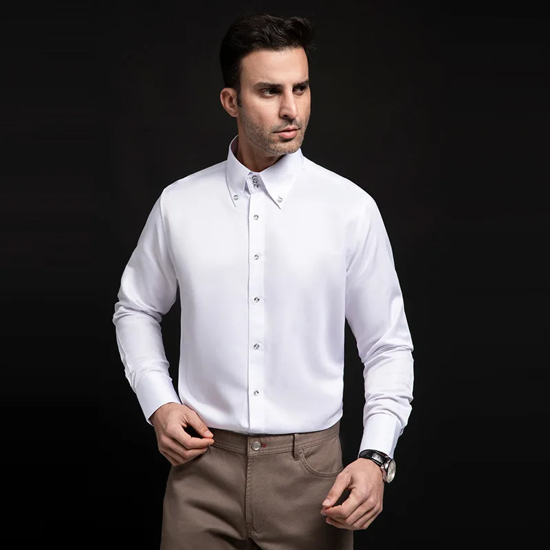 

Men's Luxury Smooth Silk Shirts for Party Button Down Long Sleeve Clothing Male High Quality Banquet Prom Shirts Chemise Hombre