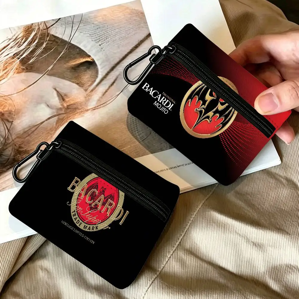 B-Bacardi Mini Oxford Cloth Coin Purse With Carabiner Hook Portable Key Card Wallet Small Zipper Storage Pouch