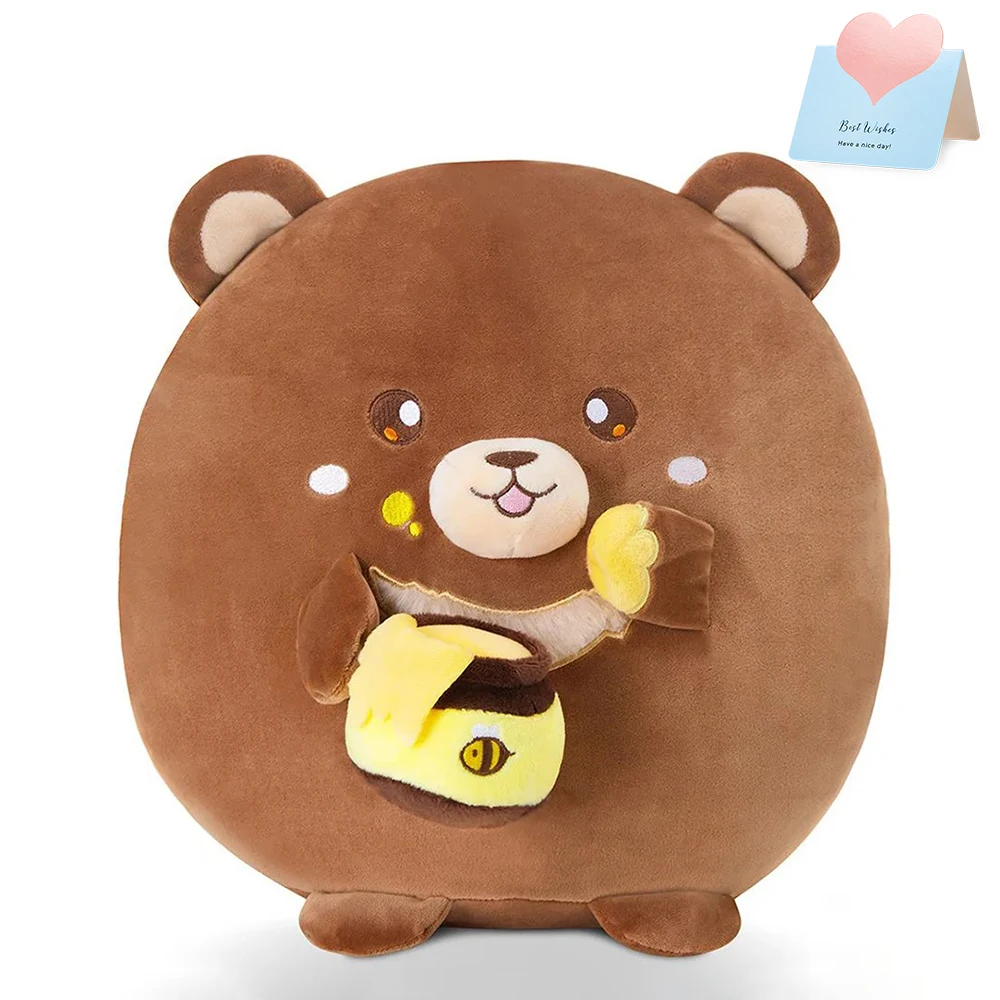 

30cm Honey Bear Throw Pillows Sleeping Stuffed Animals Plush Toys Easy To Clean Round Bear Cushion Honey Baby Gift Doll Toys