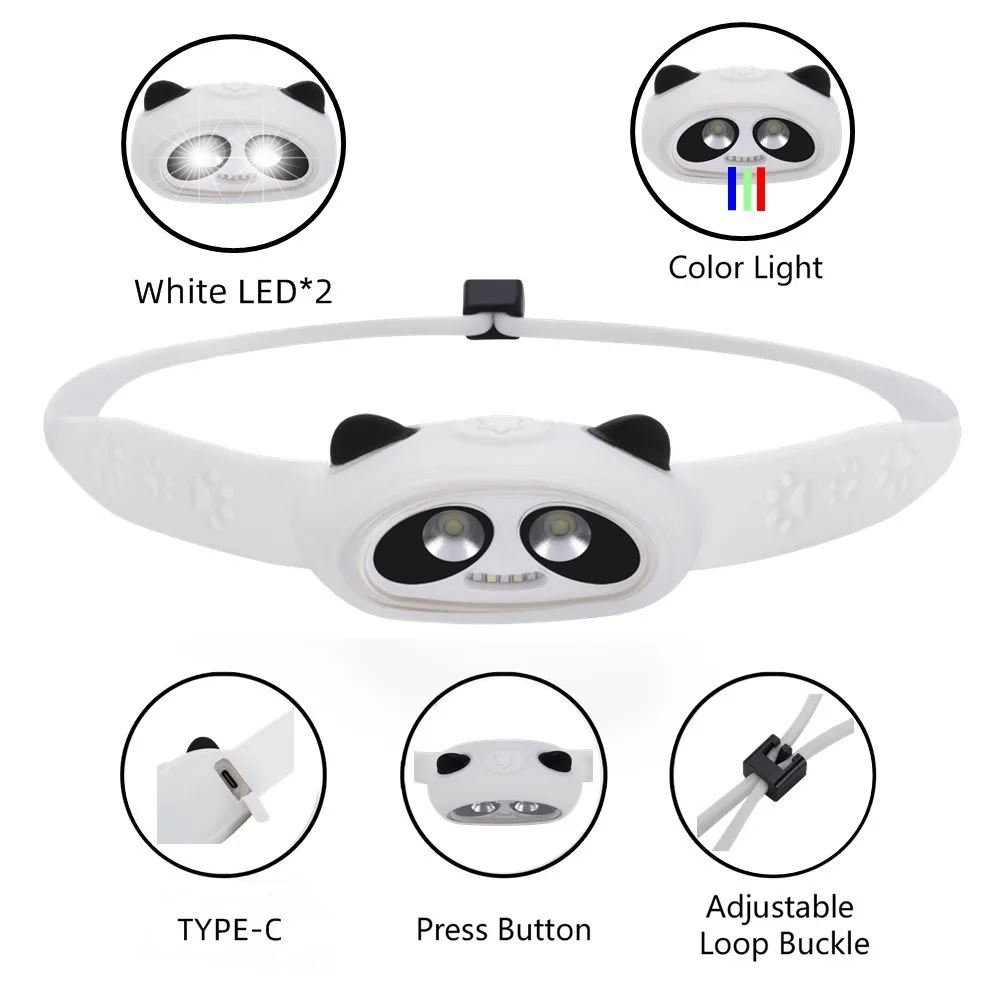 2x XPE LED Cute Cartoon look Night Lighting Headlamp USB Charging Hiking Fishing Camping climbing Travel Child Pupil Headlight