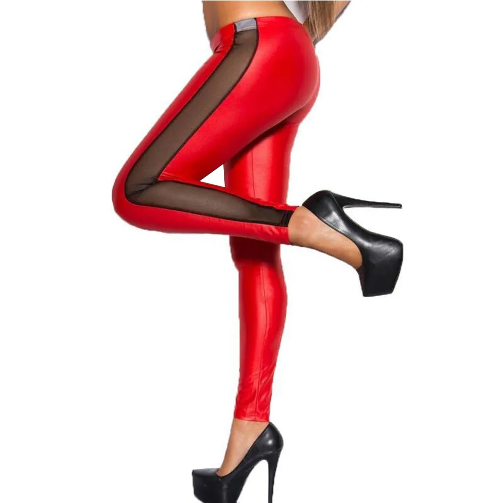 Woman Open Crotch Leather Sexy Leggings Latex Mesh Plus PU Tights Clubwear Hot Pants Zipper Couple Outdoor Sex Crotchless Cloth