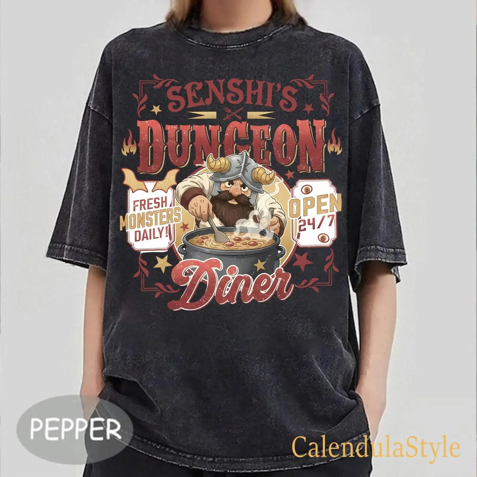 Senshi's Dungeon Diner T Shirt Meshi Anime Kawaii Japanese Senshi For Food Delicious In The vintage Washed Stylish Stretched