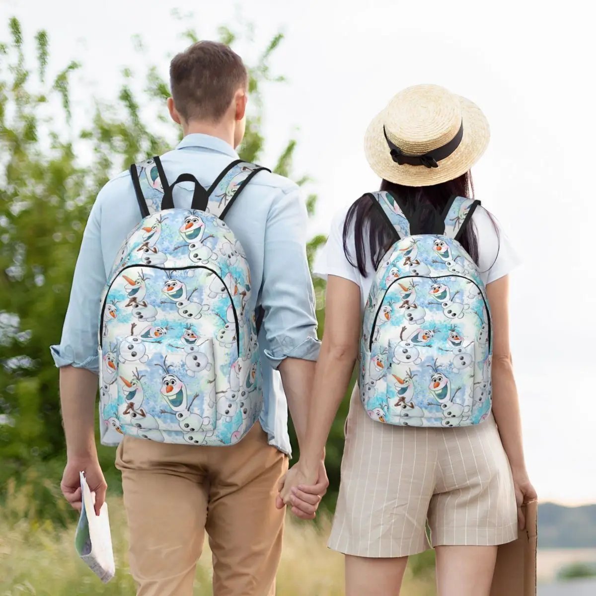 Zaini personalizzati in tela Olaf per donna uomo scuola studenti universitari Bookbag adatto a borse per cartoni animati congelati per Laptop da 15