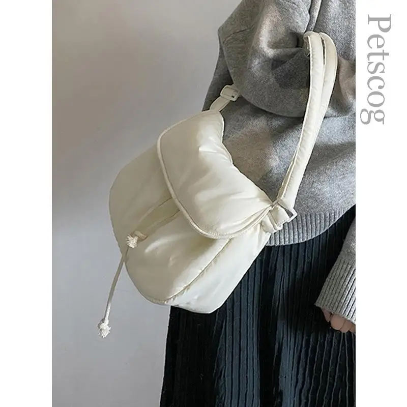 Bolso de hombro cruzado informal de algodón suave para mujer, bandolera blanca de gran capacidad, bolso de estudiante, bolsos sencillos de moda para