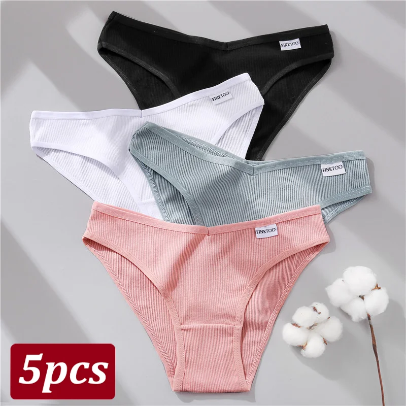 5PCS Women Cotton M-4XL Panties Briefs Female Sexy V Wasit Underwear Ladies Underpants Pantys Girls Plus Size Intimates Lingerie