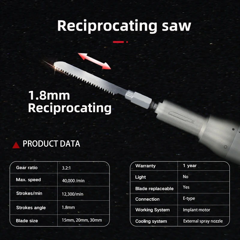 Peça de mão cirúrgica para micro serra dentária, 1.8mm, alternativa, oscilante, saggital, peça de mão reta