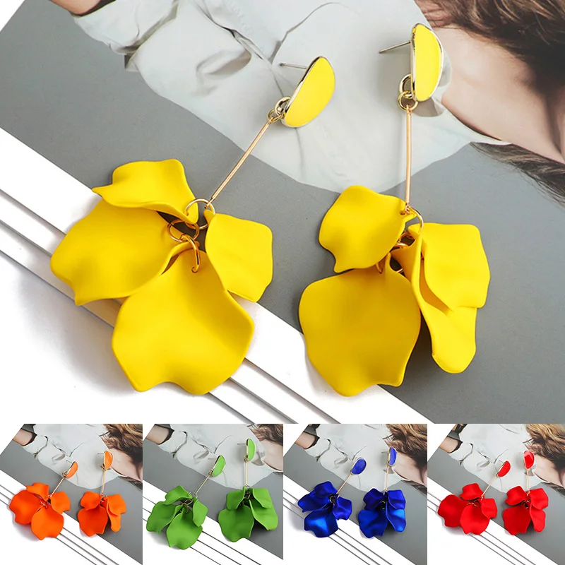 Romantic Sweet Acrylic Petal Long Dangle Drop Earrings For Women Fashion Luxury Flower Tassel Pendant Ear Jewelry Accessories