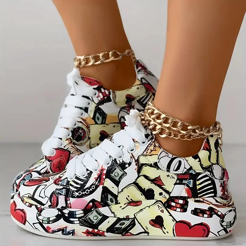 

Women's Sneaker Thick-soled Shoes 2025 New Summer Hand-painted Graffiti Shoes for Women Outdoor Casual Sneakers Zapatos De Mujer