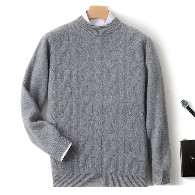 High Quality 100% Pure Wool Men's Crewneck Long-Sleeved Pullover Autumn and Winter Thickened Casual Knit Sweater Fashion Tops