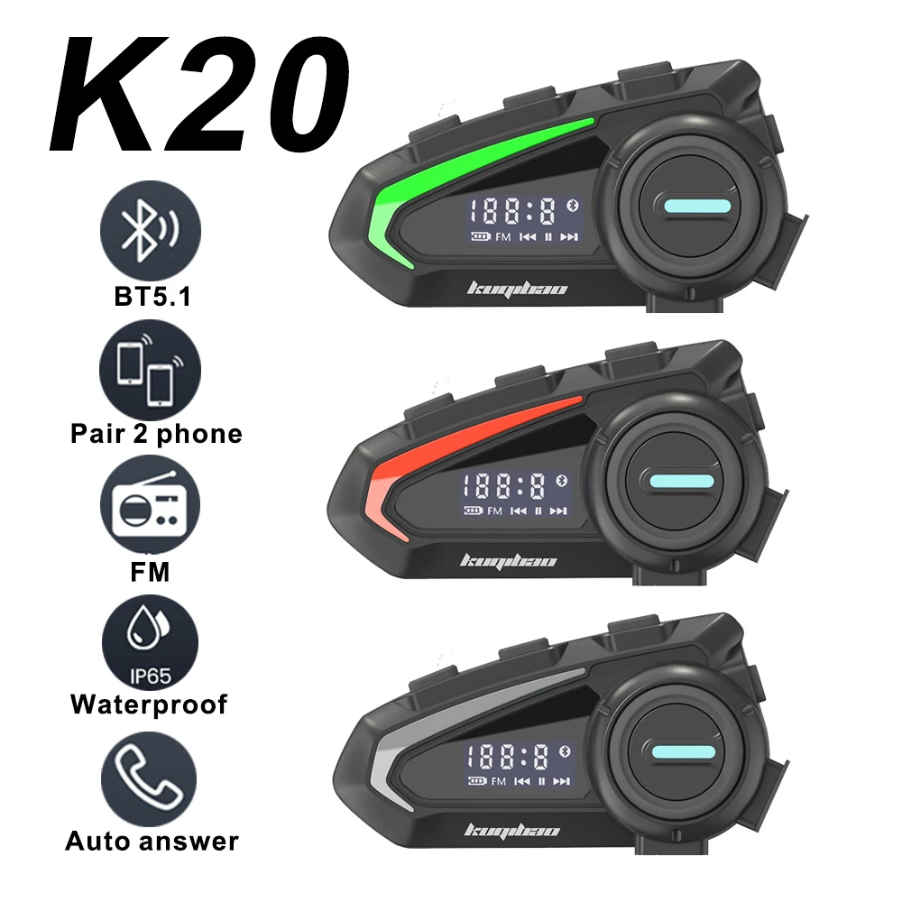 

Digital Helmet Headset K20 Bluetooth 5.1 Moto Handsfree Wireless Kit With FM Radio Noice Reduction Voice Assistant Function