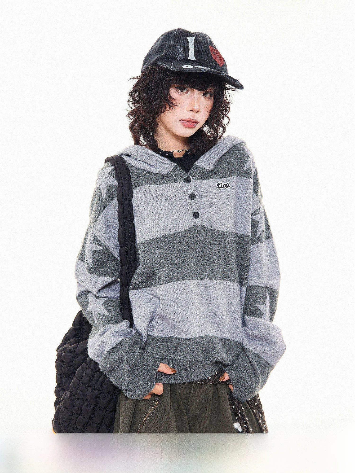 

Женская толстовка-худи MKGO в американском ретро-стиле с полосками, свободного кроя, с цветными блоками, вязаный топ, теплый зимний модный повседневный свитер