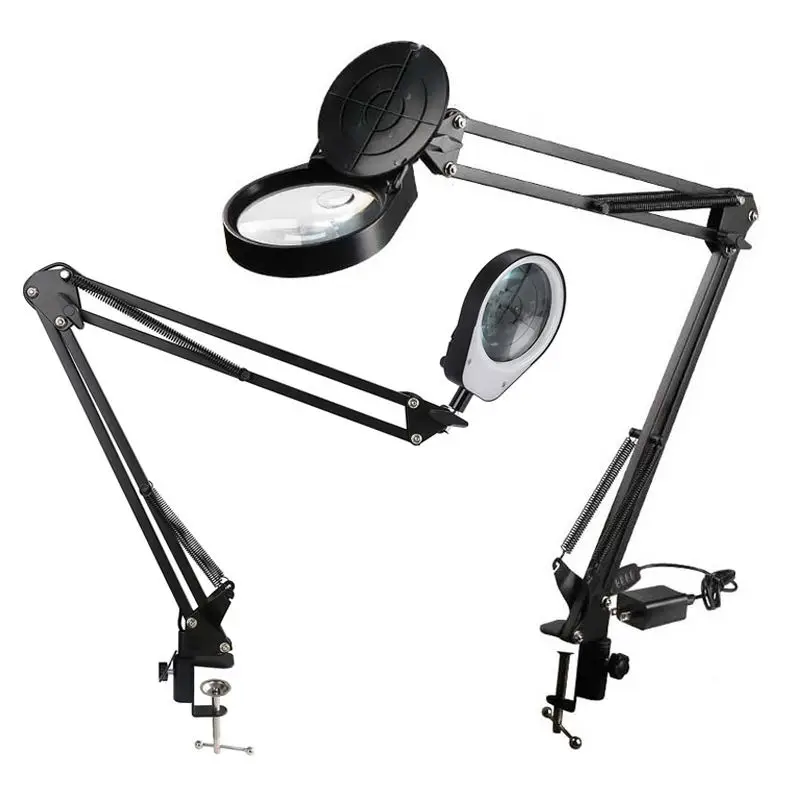 New Arrival Large Clip Folding Stand Desktop Magnifying Glass Lamp Magnifier for Inspection PD43598T