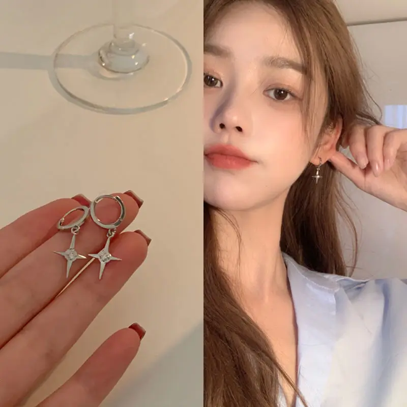 Personality Design Goth Cross Star Drop Dangle Earrings for Women Charm Crystal Zircon Hoop Earrings Korea Trendy Punk Jewelry