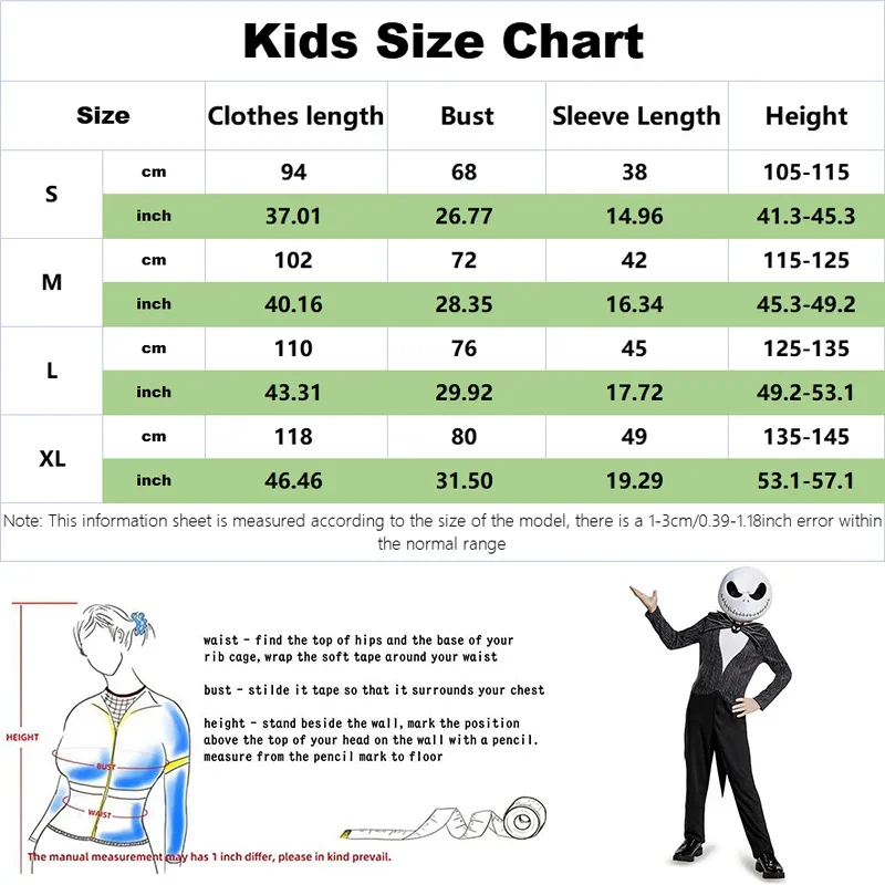 Il pesadelo prima di Natale Jack Costume Cosplay Bambini Jack Skellington Costume Tuta e maschera Vestito Abiti di Halloween Ragazzi