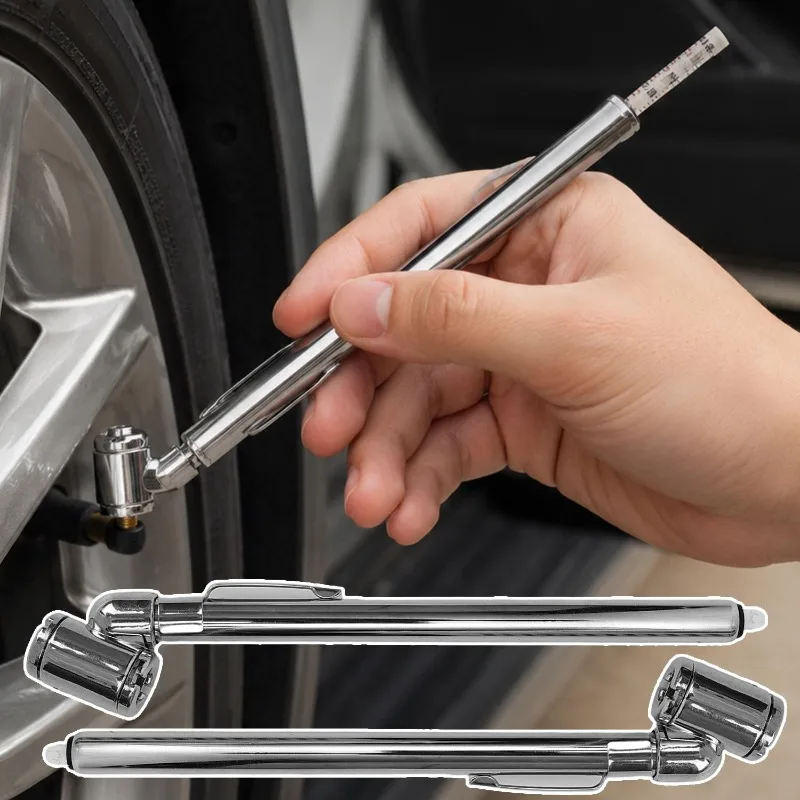 Car Tire Pressure Rod Pencil Tire Pressure Gauge Angled Chuck Valve Rustproof Leakproof with Pen Clip Portable Tools