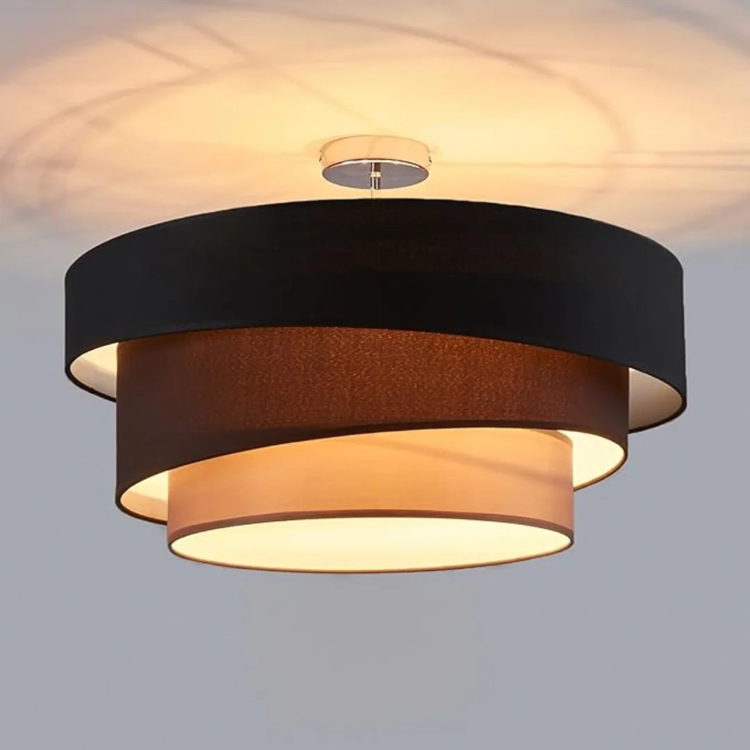 

Textile Ceiling Light Round 3 Bulbs Rings Ceiling Lamp Fabric Fixture Bedroom Nursery Hallway Corridor Mount Ceiling Lighting