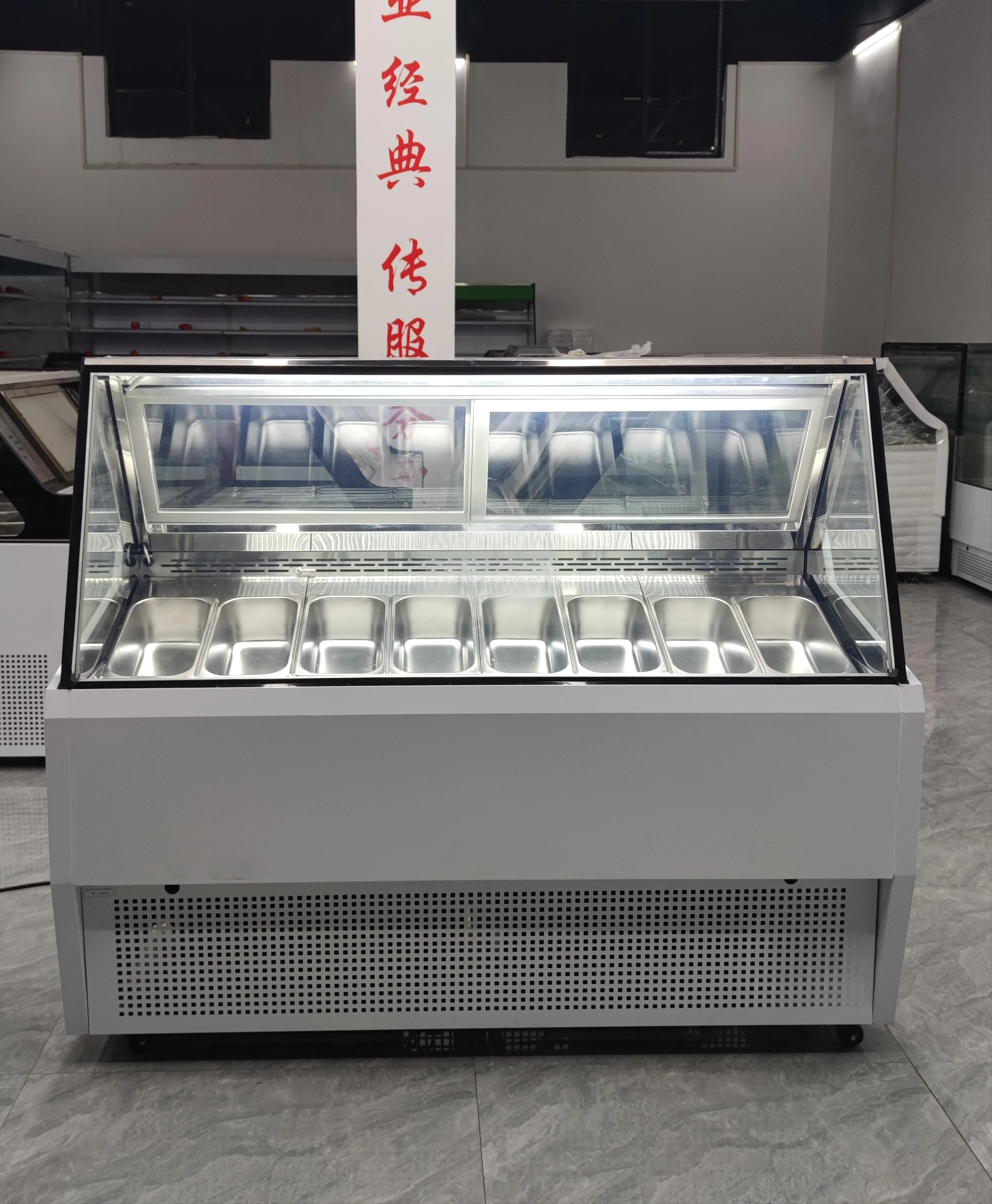 Tempered Glass Air Cooling Defog Food Grade Display Cabinet  for Sale Showcase Hard Ice Cream Display