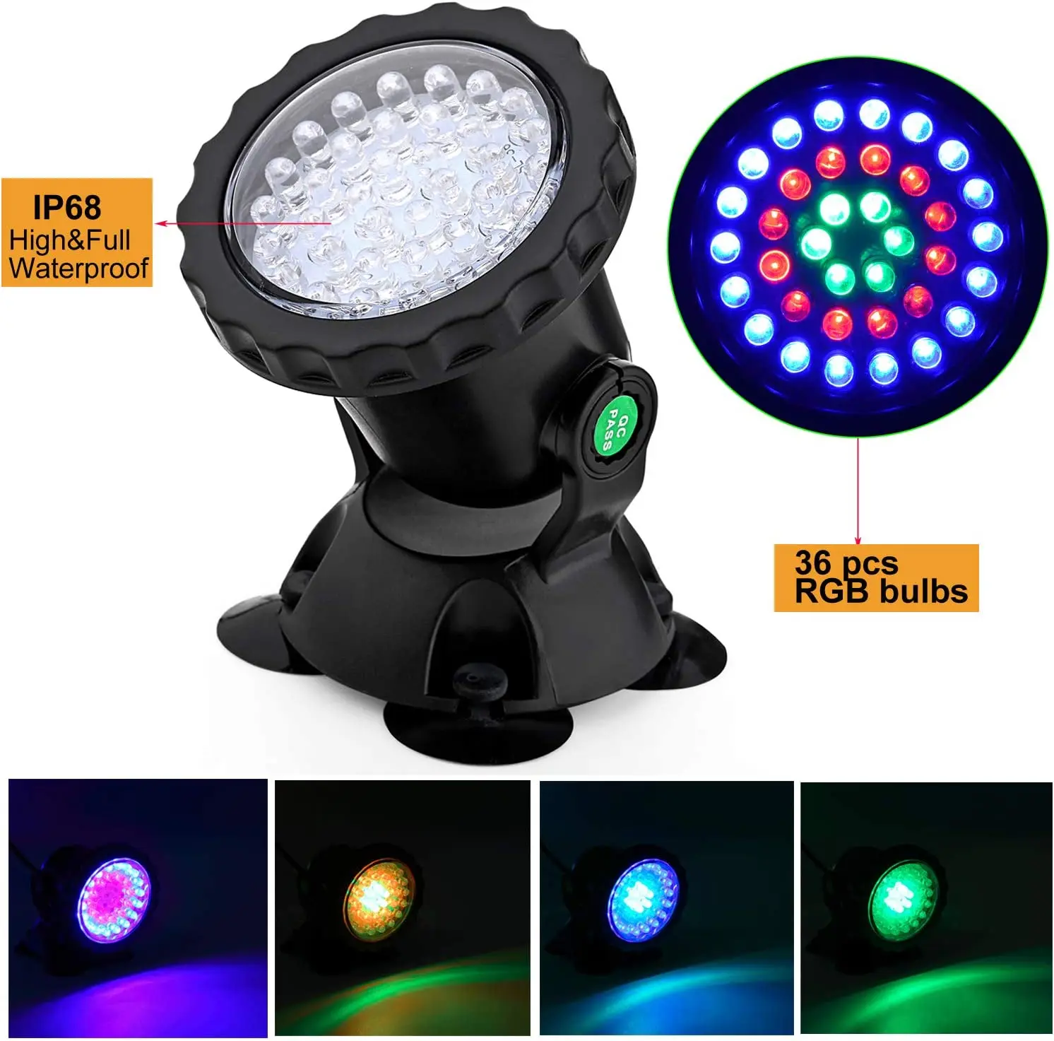 Lampe submersible à 36LED, imperméable conforme à la norme IP68, spot lumineux submergé, idéal pour un aquarium, une piscine ou un sécuritaires