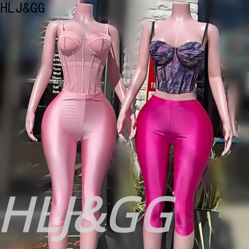 HLJ&GG Sexy Corset Spaghetti Strap See Though Tank Top Two Piece Sets Women V Neck Sleeveless Vest And Shorts Outfits Streetwear