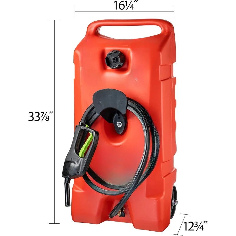 14 Gallon Portable Gas Fuel Tank Container Caddy with LE Fluid Transfer Siphon Pump and 10-Foot Long Hose, 2024 Version, Red